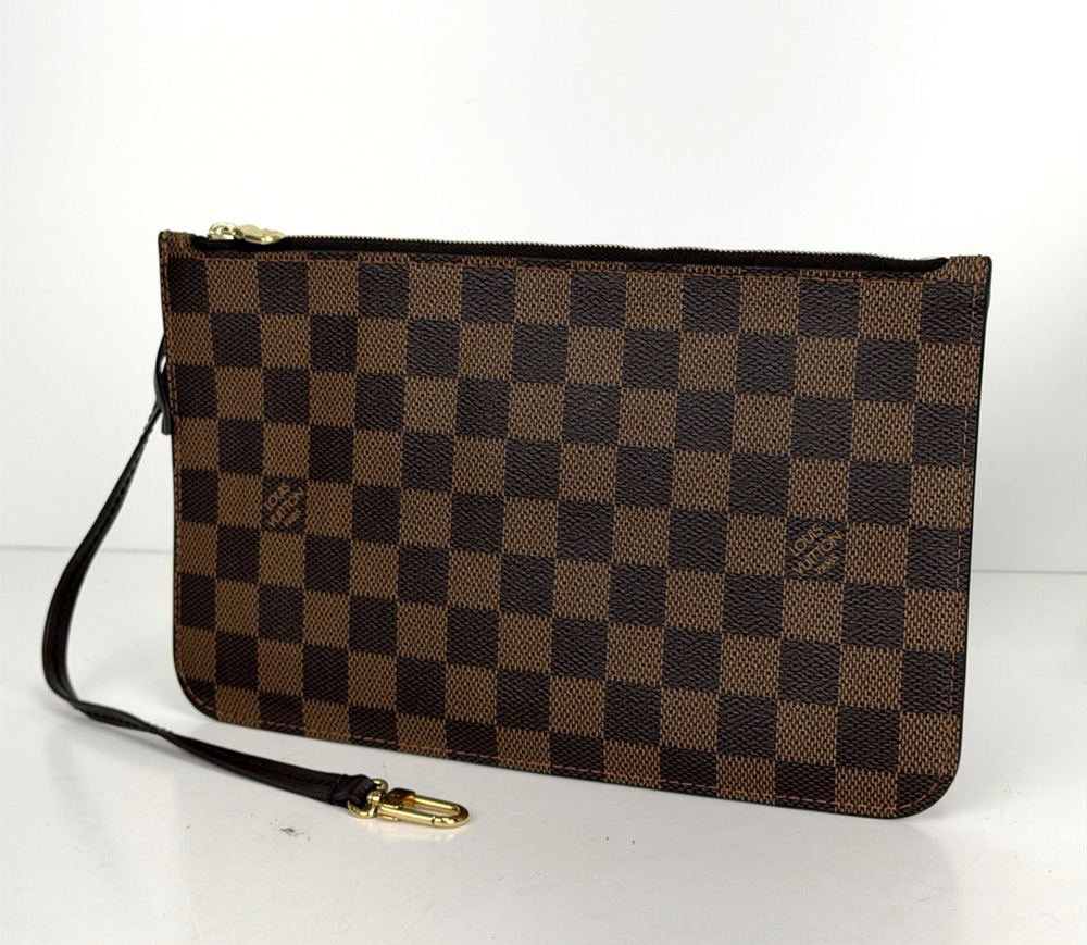 Louis Vuitton Neverful MM Pouch in Damier Ebene Brown Coated Canvas